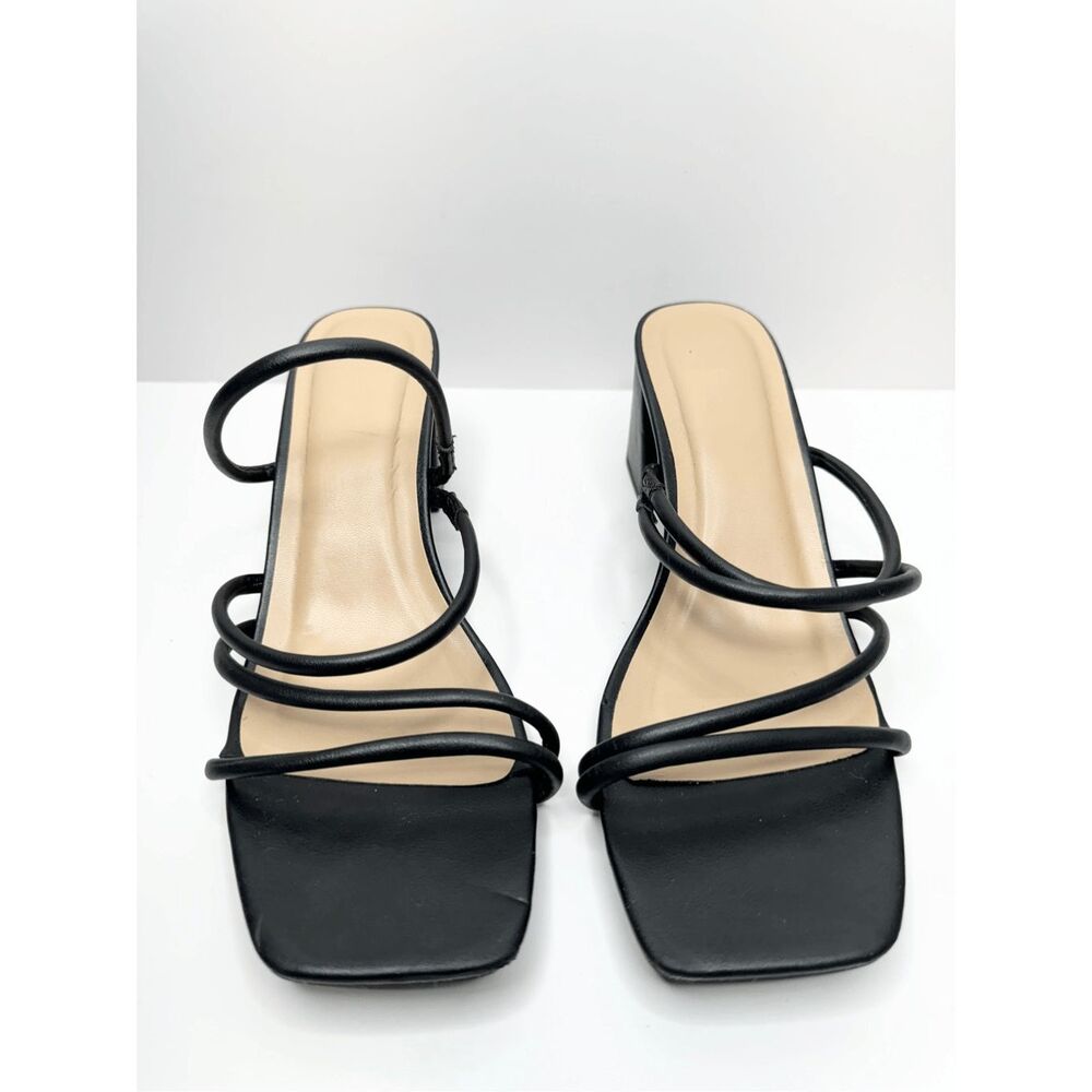 A‎ new day Sandals Strappy Black Block Heel Size 9.5 Square Open Toe - Picture 4 of 8
